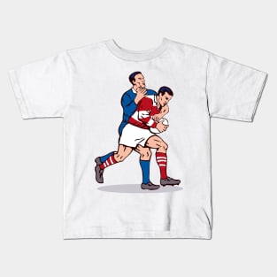 Rugby Player Tackling Retro Kids T-Shirt